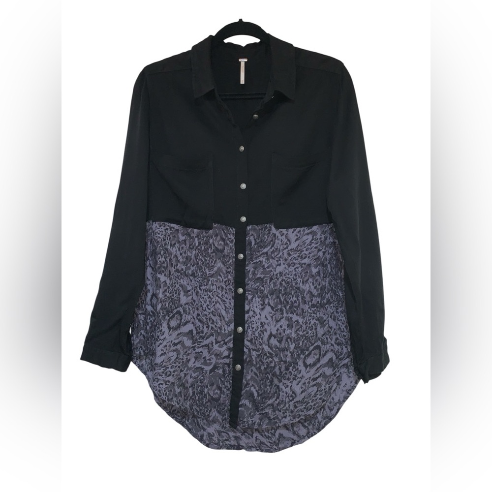 Free People Welcome to the Jungle Button Up Tunic Top Black/Grey Size M